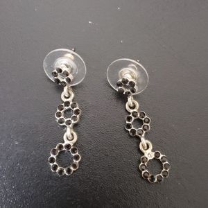 Navy rhinestone silver drop earrings